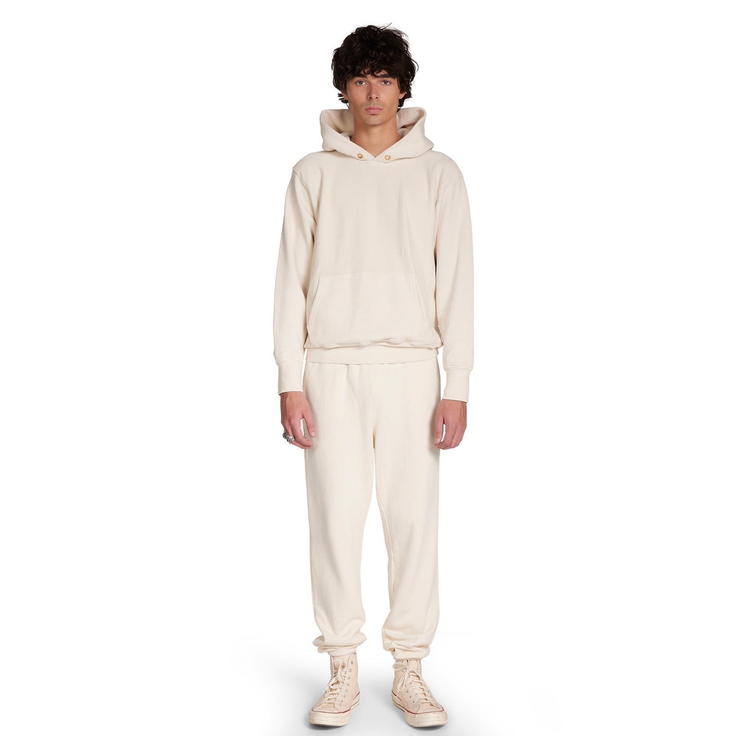 Les Tien Mens Cream Pullover Hoodie & Matching Sweatpants  Set M