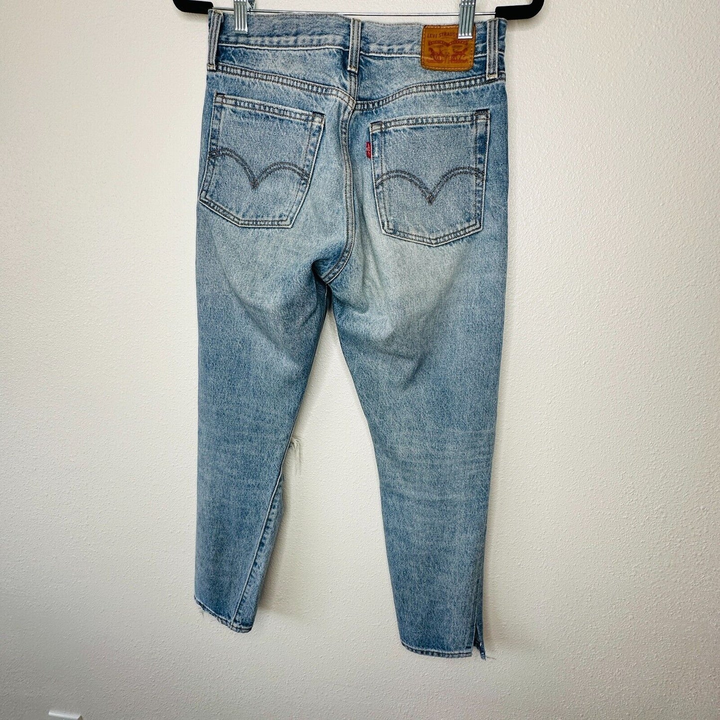 Levis White Oak Cone Denim Light Medium Wash Button Fly Distressed Slim Leg Jean