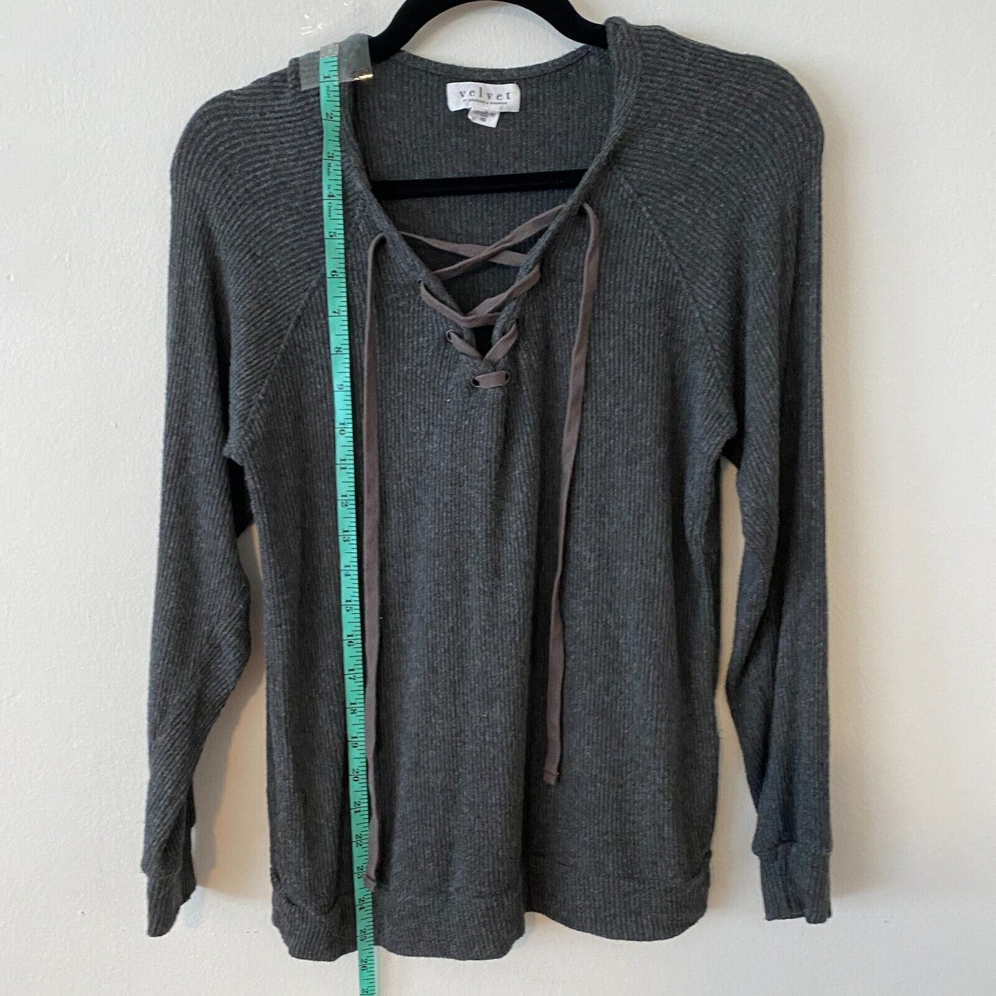 VELVET Graham and Spencer Gray Billow Lace up V-Front Long Sleeve Jersey Top XS