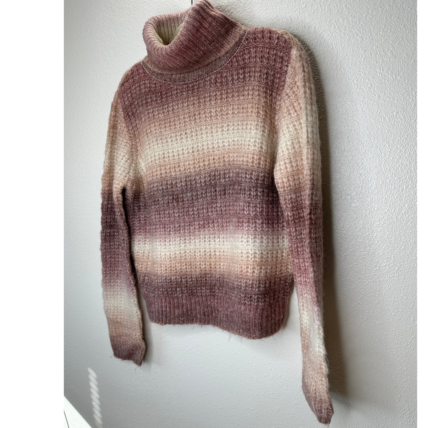 a. peach Cream Peach & Muted Red Striped Turtleneck Crop Sweater S