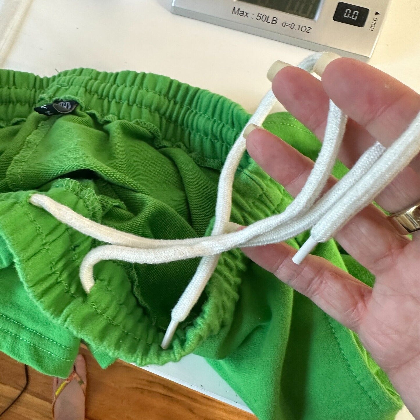 Retro 70’s Green Drawstring Knit Sweat Shorts Pockets Athletic High Waist Medium
