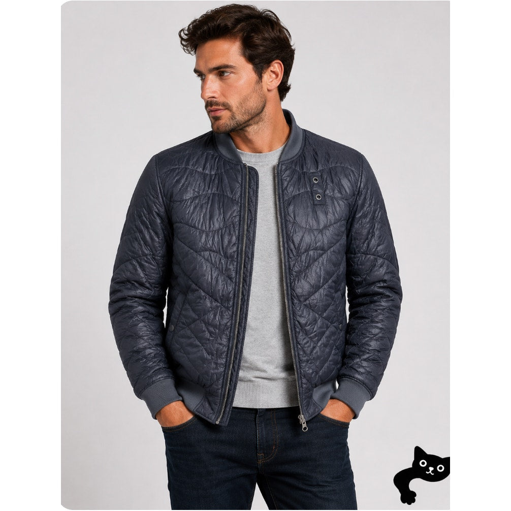 Blauer Nylolite Blue Gray Quilted Super Soft Down Zip Bomber Jacket Coat Medium