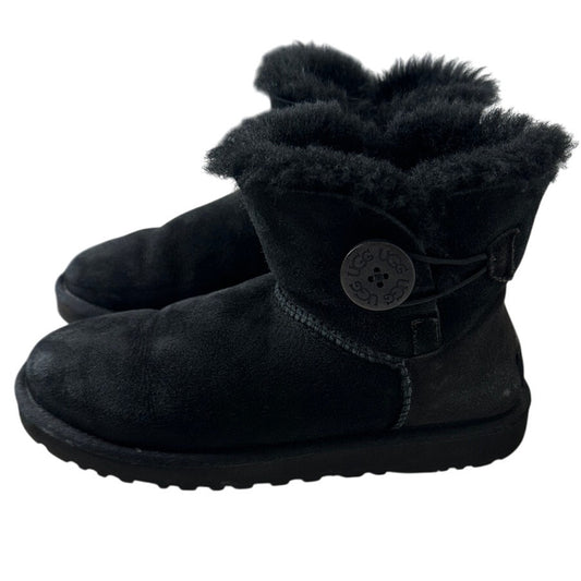 UGG Black Suede Furry Mini Bailey Button Ankle Boot 6