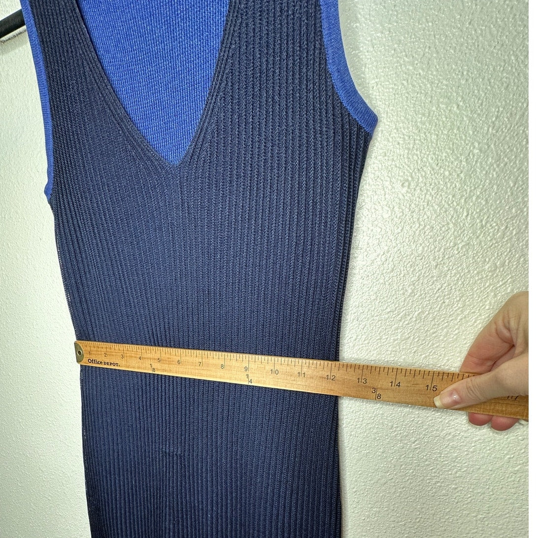 rag & bone Navy Blue Cora Ribbed Double Knit V-Neck Sleeveless Midi Dress XS