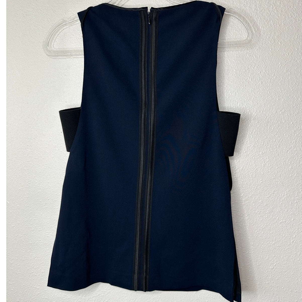 rag & bone Navy & Black High Neck Satin Back Zip Tank Blouse Sleeveless Top S