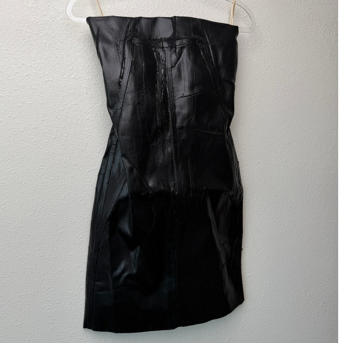 NWT Rick Owens Black Crackle Waxed Strapless Mini Dress M Luxor FW23