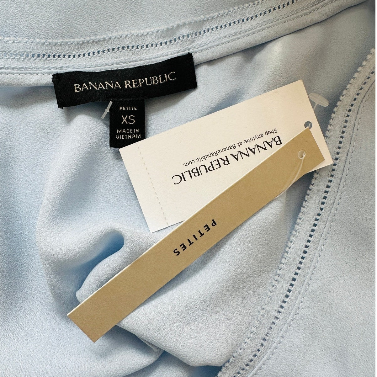 NWT Banana Republic Light Blue Picot Trim Semi Sheer Tank Top XSP