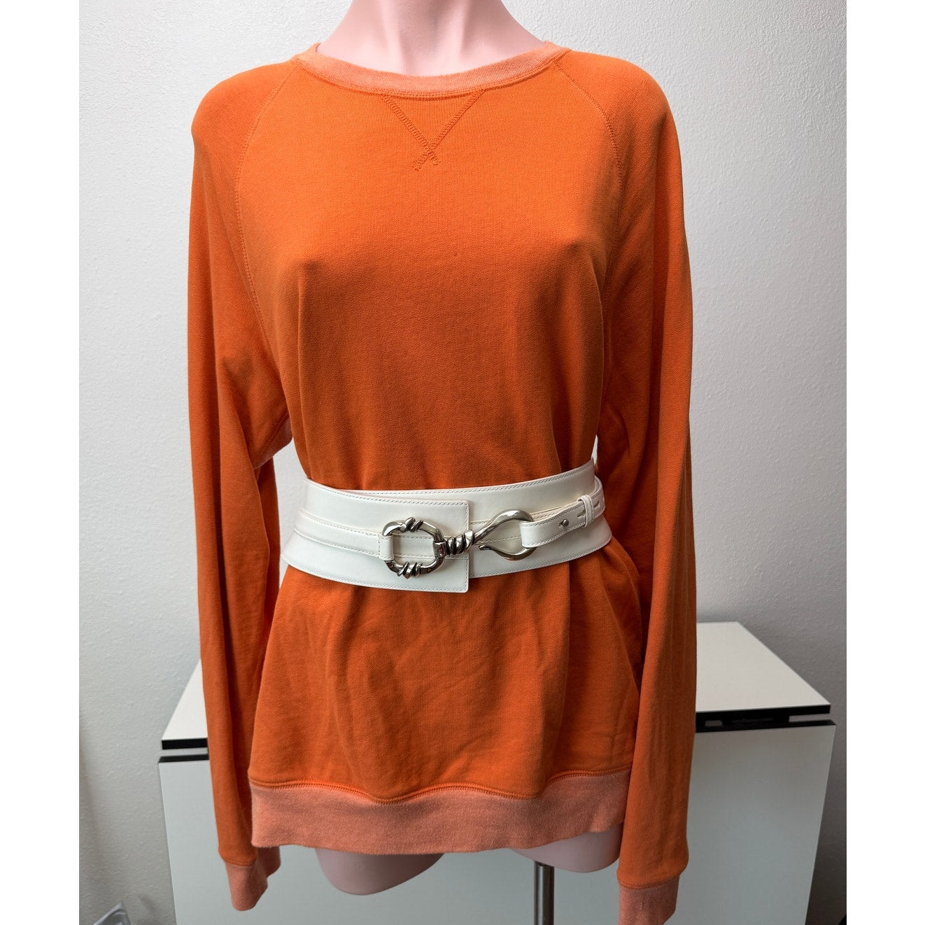 Alexander McQueen Ivory Calf Leather Wide Hook Waist Belt