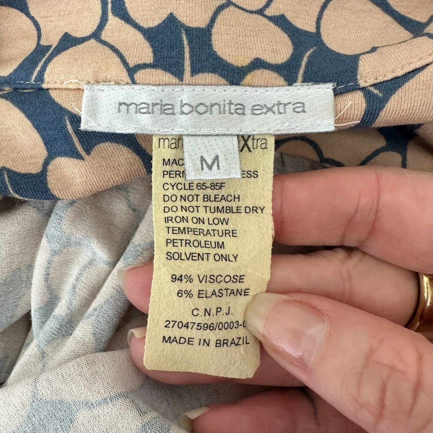 Maria Bonita Extra Blue & Tan Heart Keyhole Front Short Sleeve Mid Dress Med