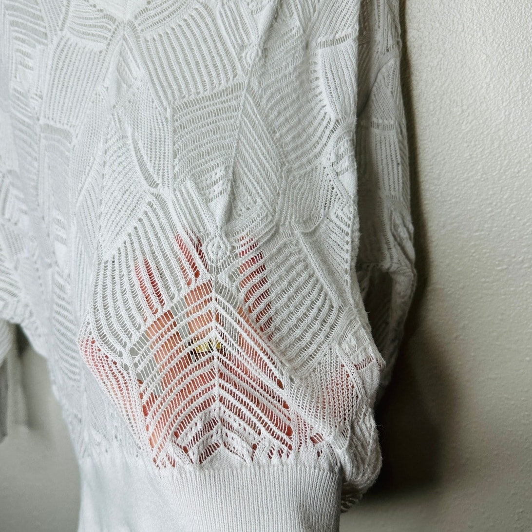 IRO Dusk White Crochet V Neck Lightweight Sweater Dolman Sleeves XS
