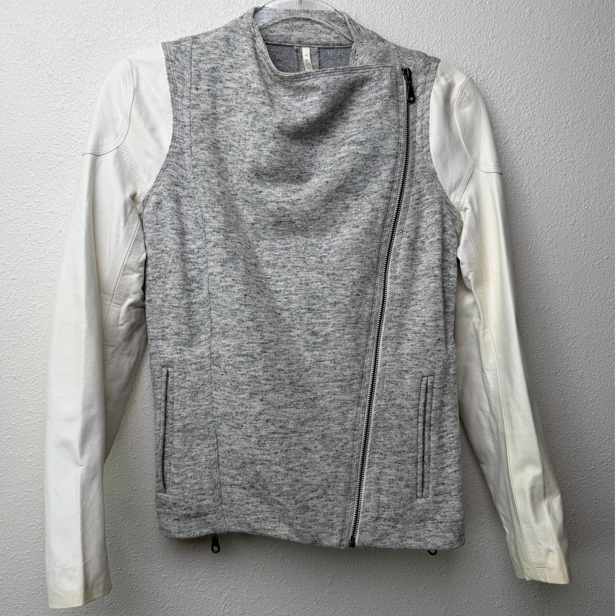 Truth and Pride Ivory Leather Heathered Zip Jacket Womens XS