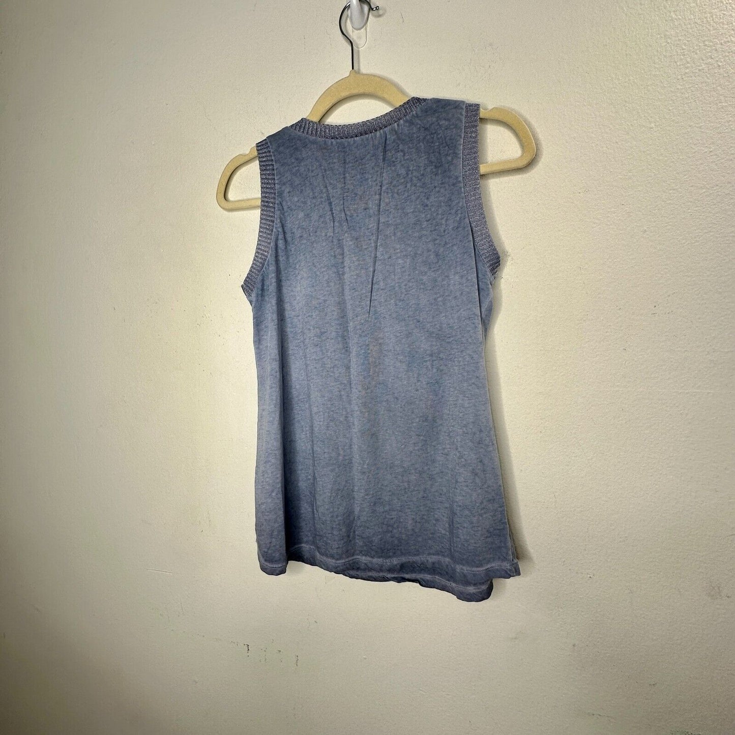 Gray Blue Knit Sleeveless Scoop Neck Tank Top 2 Stars One Silver Sequined Med