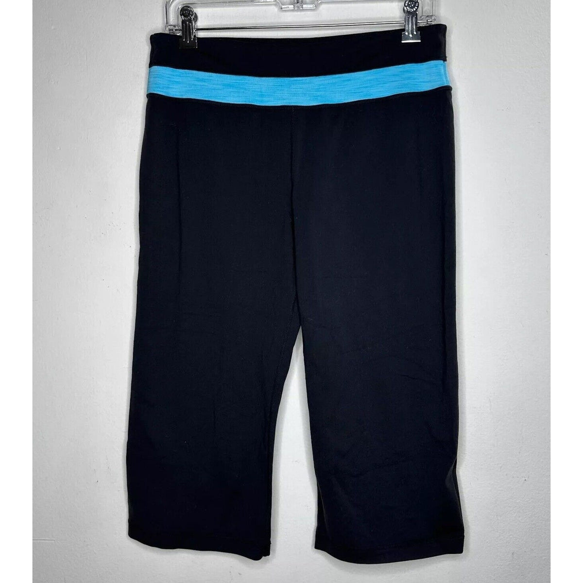 Black Cropped Leggings Aqua Heathered Striped Waist Yoga Bike Shorts Medium