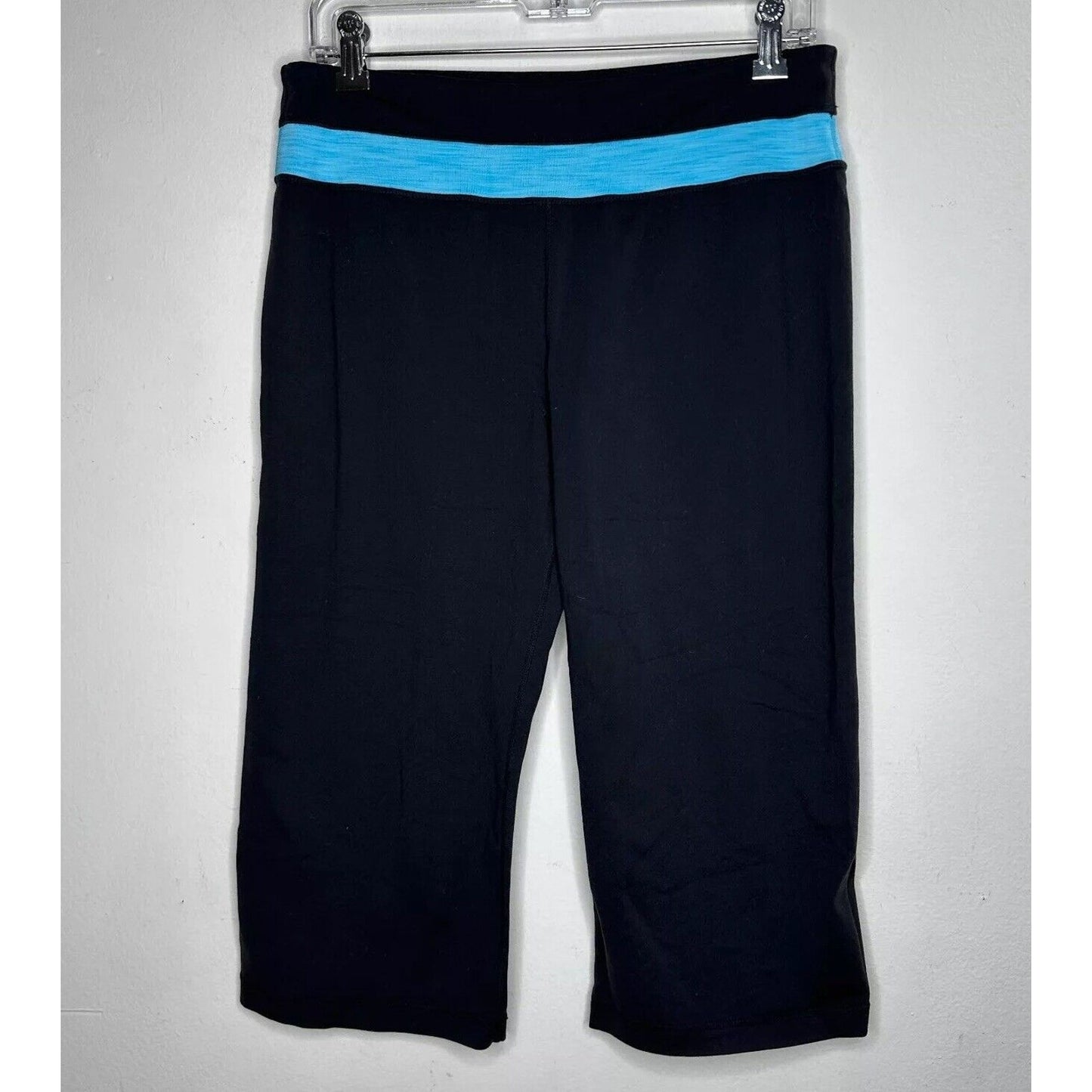 Black Cropped Leggings Aqua Heathered Striped Waist Yoga Bike Shorts Medium