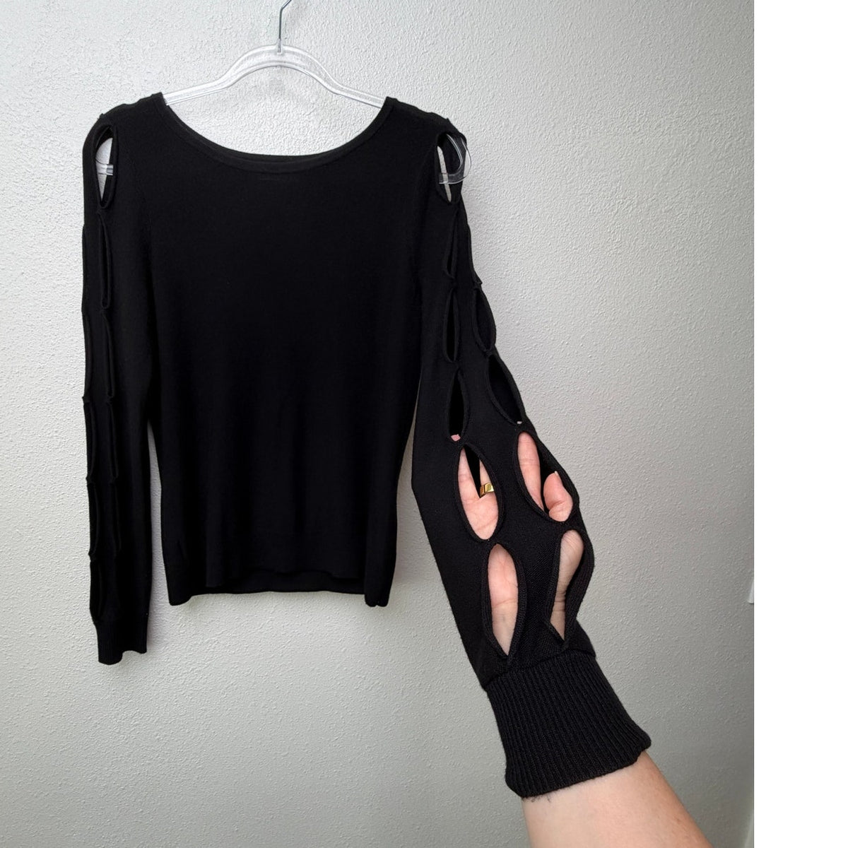 Ramy Brook Black Cutout Sleeve Sweater Women S