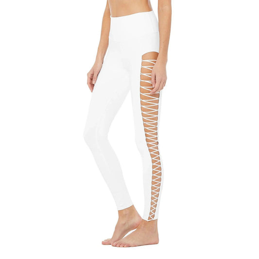Alo White Interlace Legging High Waisted Lace-Up Detail on Sides Yoga Pant XS