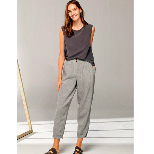 Poetry Brown & Cream Houndstooth cinch Waist Cropped Linen Trouser Pants 12