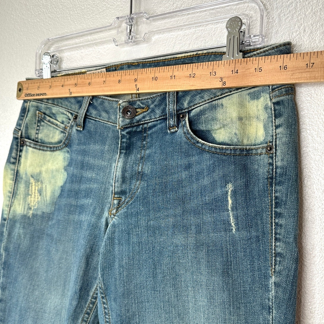 VINTAGE Volcom Stix Skinny Jeans Medium Wash Bleached Distressed Patched Denim