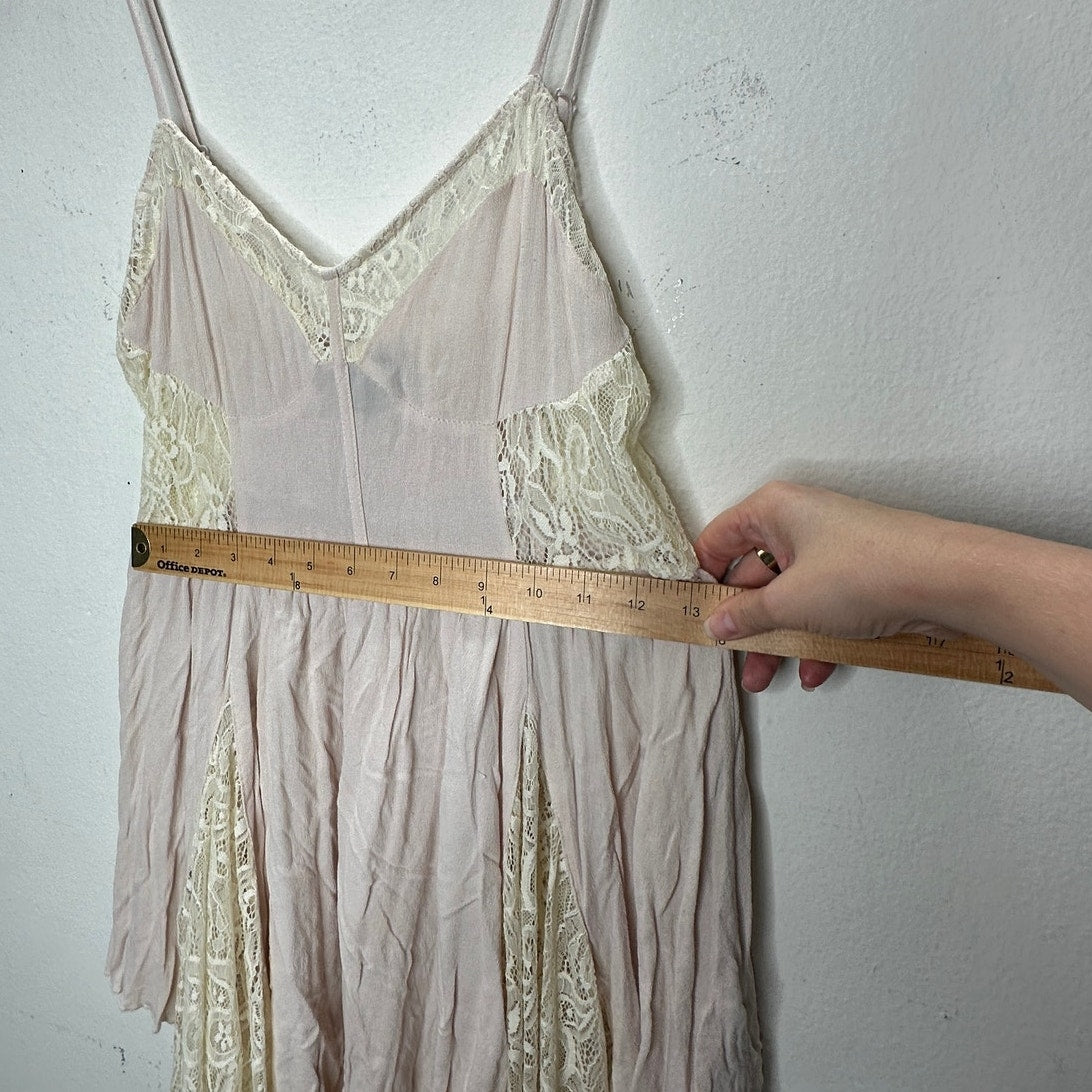 Catch Me Light Pink & Cream Lace Babydoll Mini Dress Small