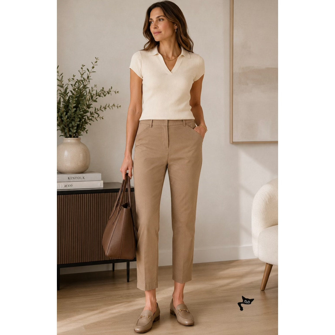 Theory Izelle S Cropped Pants Tan Camel Khaki Ankle Trousers Size 8