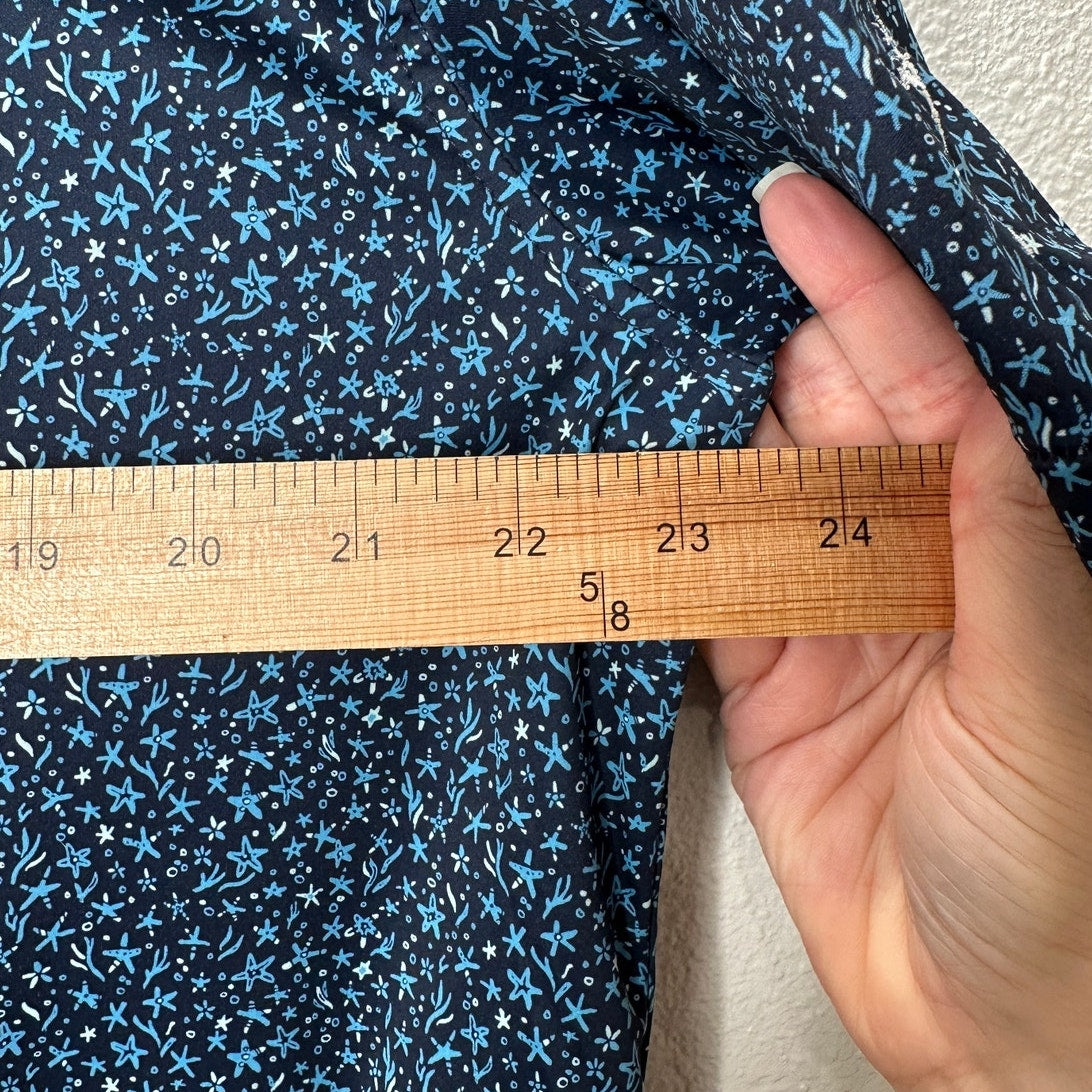 Black with Blue Ocean Starfish Print Polo Golf Shirt Short Sleeve Large