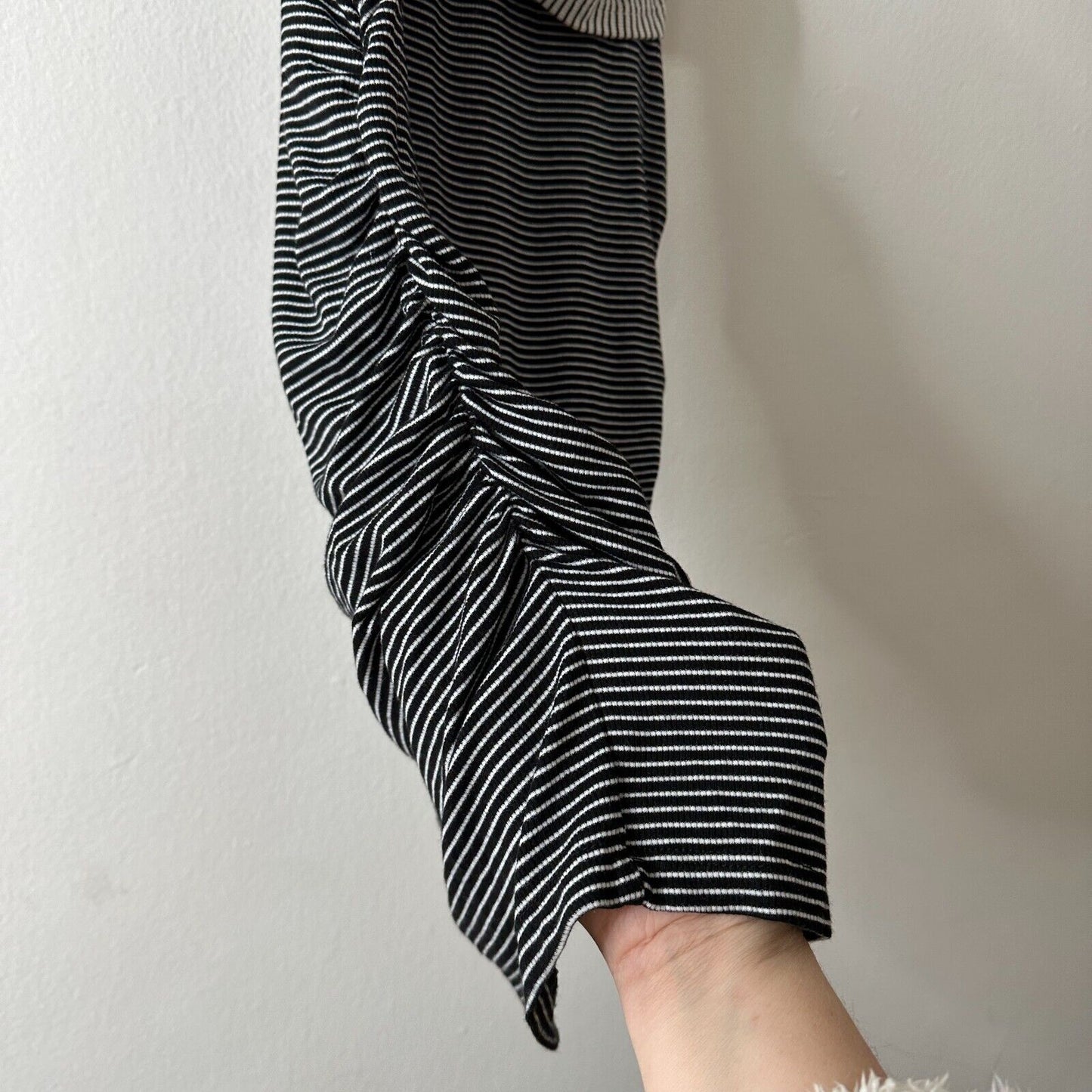 Allison Joy Kit Striped Twist Front Ruched Knit Dress Black and White Dress XS