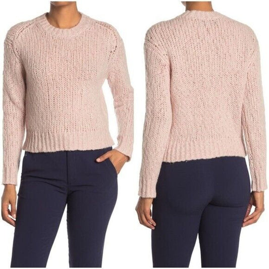 360 Cashmere Abbot Pale Rose Pink Loose Knit Crew Neck Band Cuff Neck Sweater S