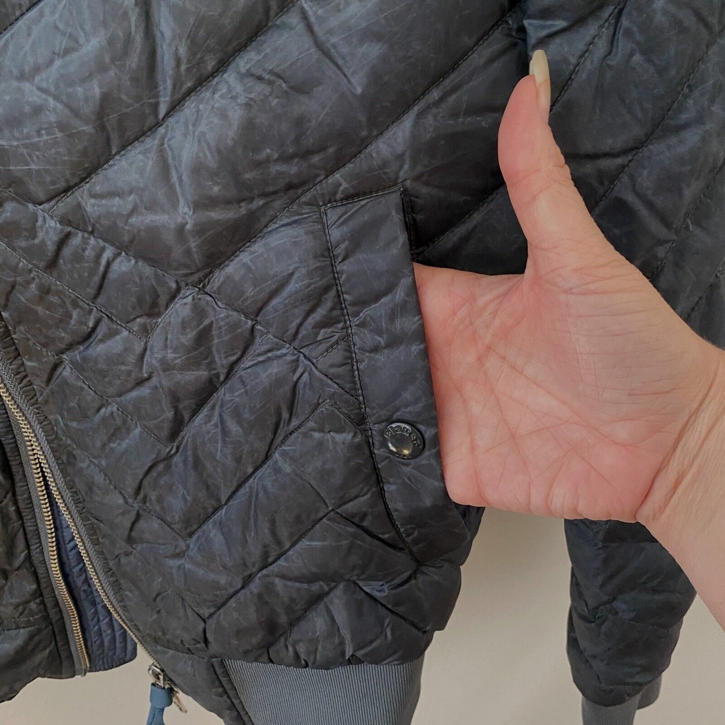 Blauer Nylolite Blue Gray Quilted Super Soft Down Zip Bomber Jacket Coat Medium