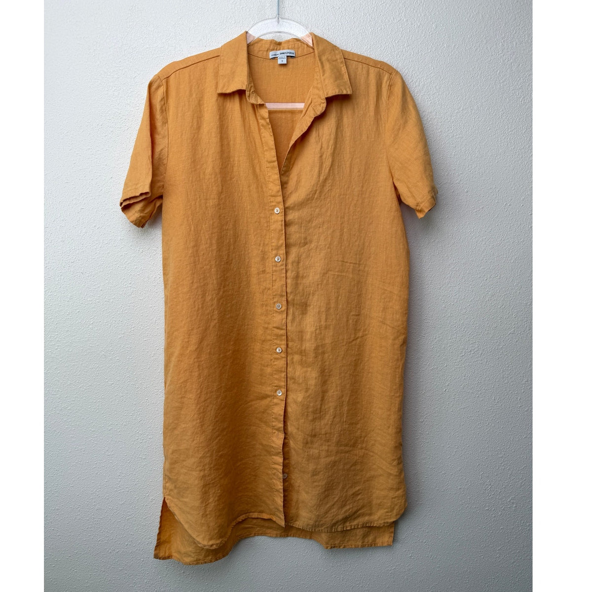 James Perse Mustard Gold Linen Button Front Shirt Dress Women's US M