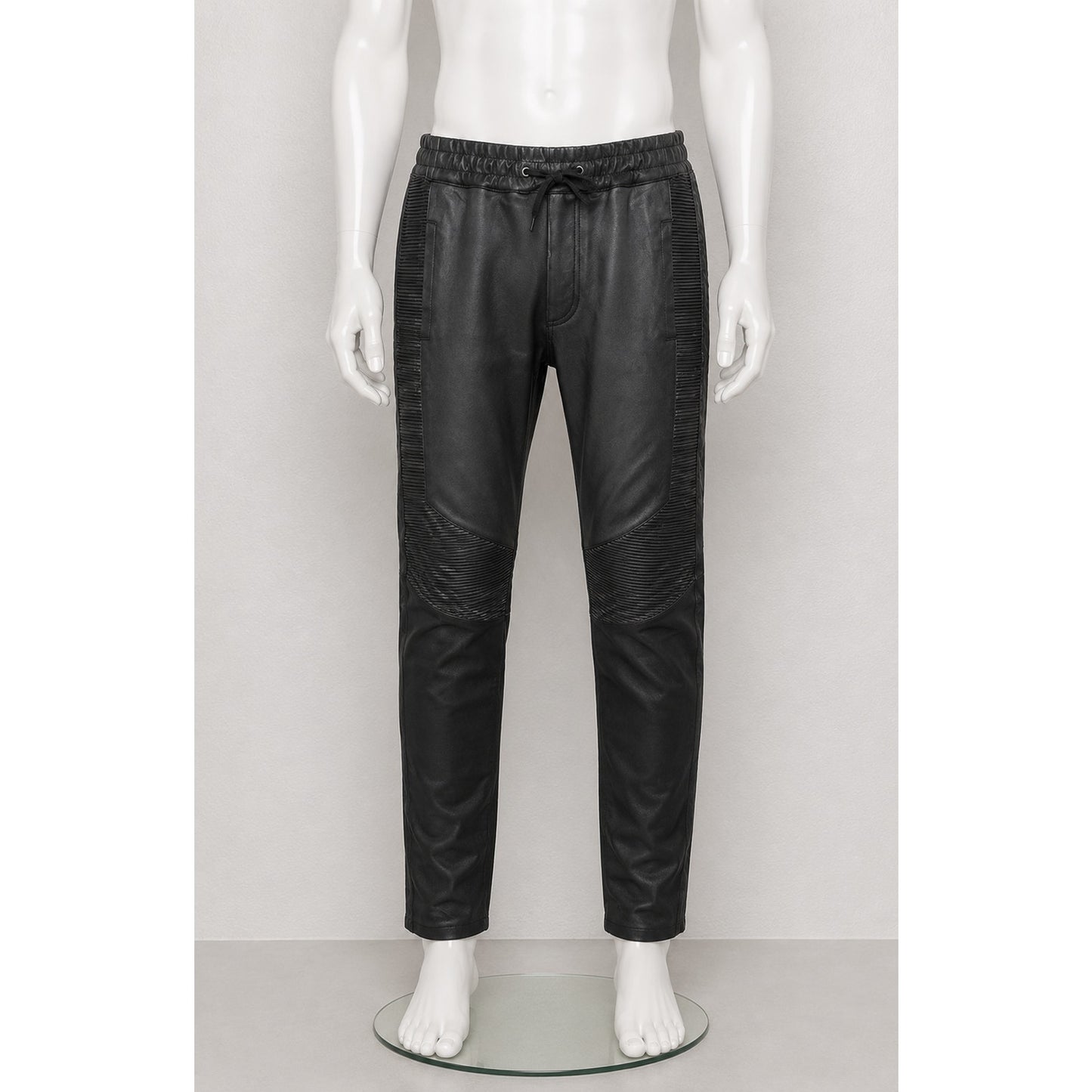 Balmain Lambskin Moto Pants Black Men’s US L Drawstring