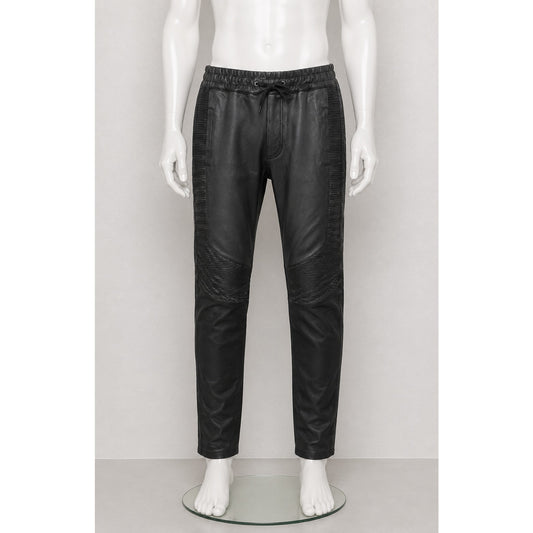 Balmain Lambskin Moto Pants Black Men’s US L Drawstring
