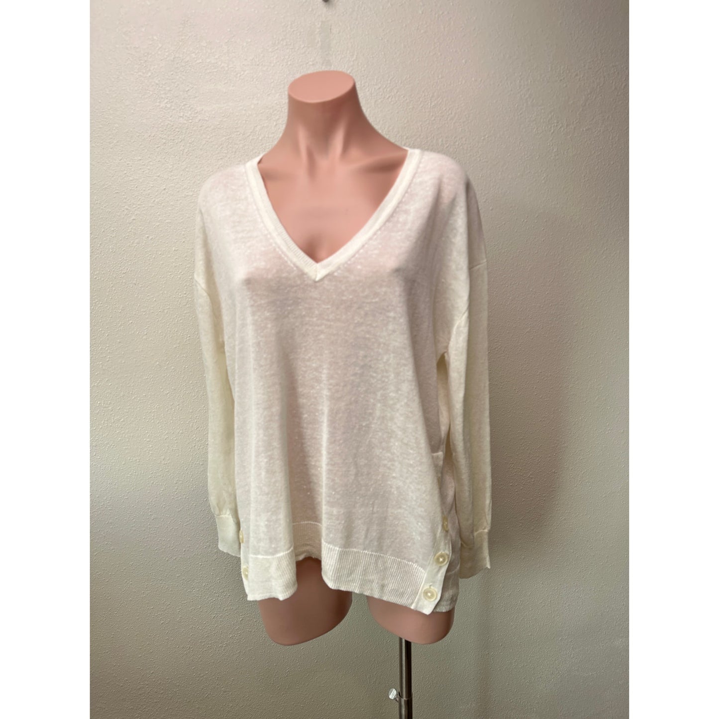 NWT J Crew Linen Blend V-Neck Sweater Ivory Women's US L