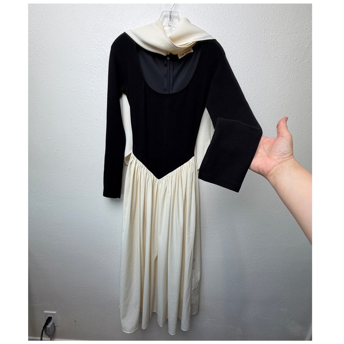 The Bekk Claire Scarf Basque Waist Maxi Dress Black Ivory Women's US S