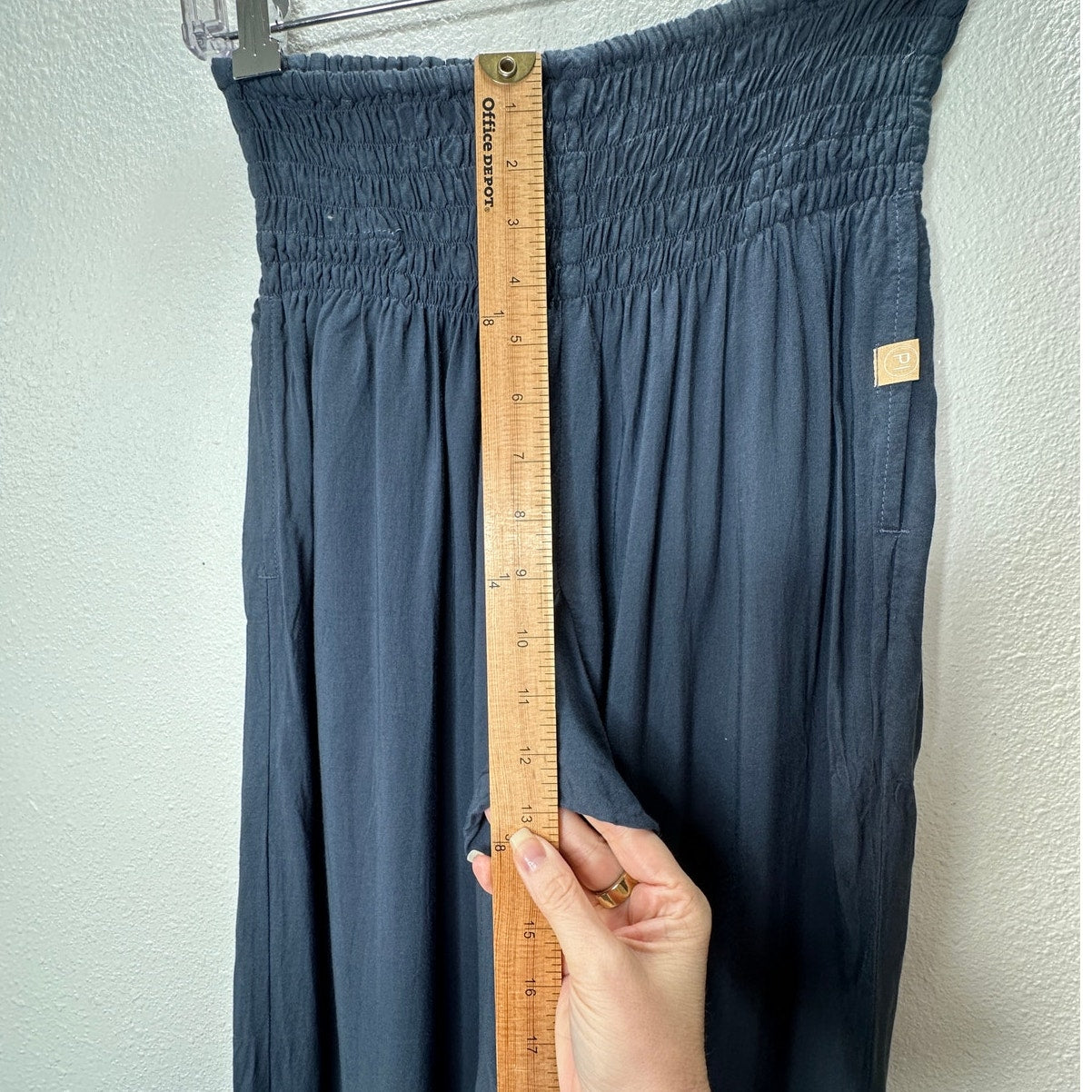 NWT Paradise Island Navy Blue Ruched Drawstring Wide Leg Casual Pants OS