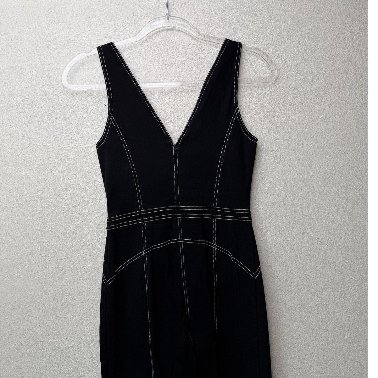 Tiger Mist Black Contrast Stitch Front Zip Wide Leg Jumpsuit Size S