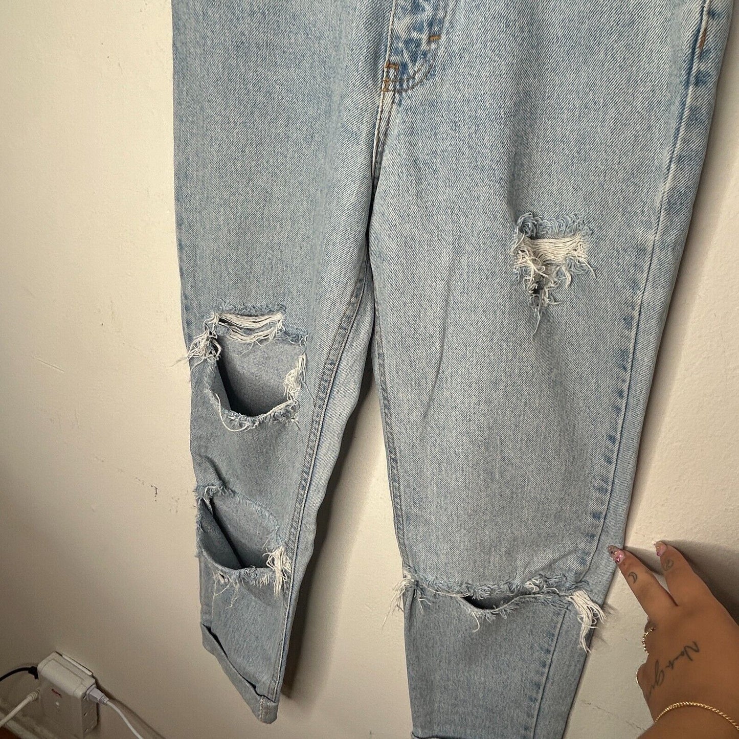 Calvin Klein Light Wash Distressed Cuffed High-Rise Jeans 4