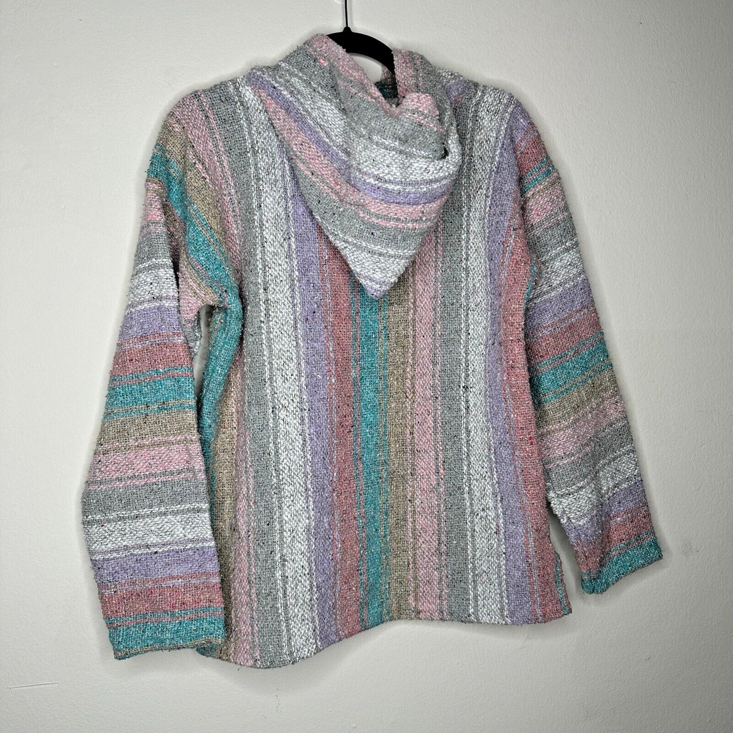 San Jose Pink Aqua Stripe Pullover Long Sleeve Blanket Front Pocket Hoodie L