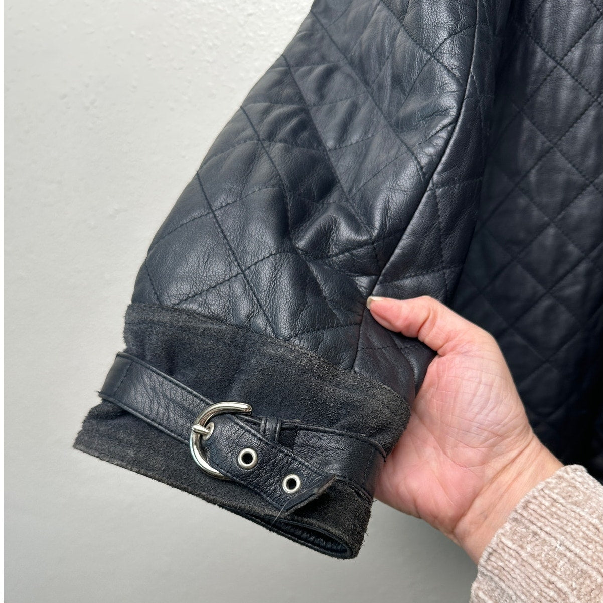 Coach Quilted Leather Jacket Black Women M Suede Trim