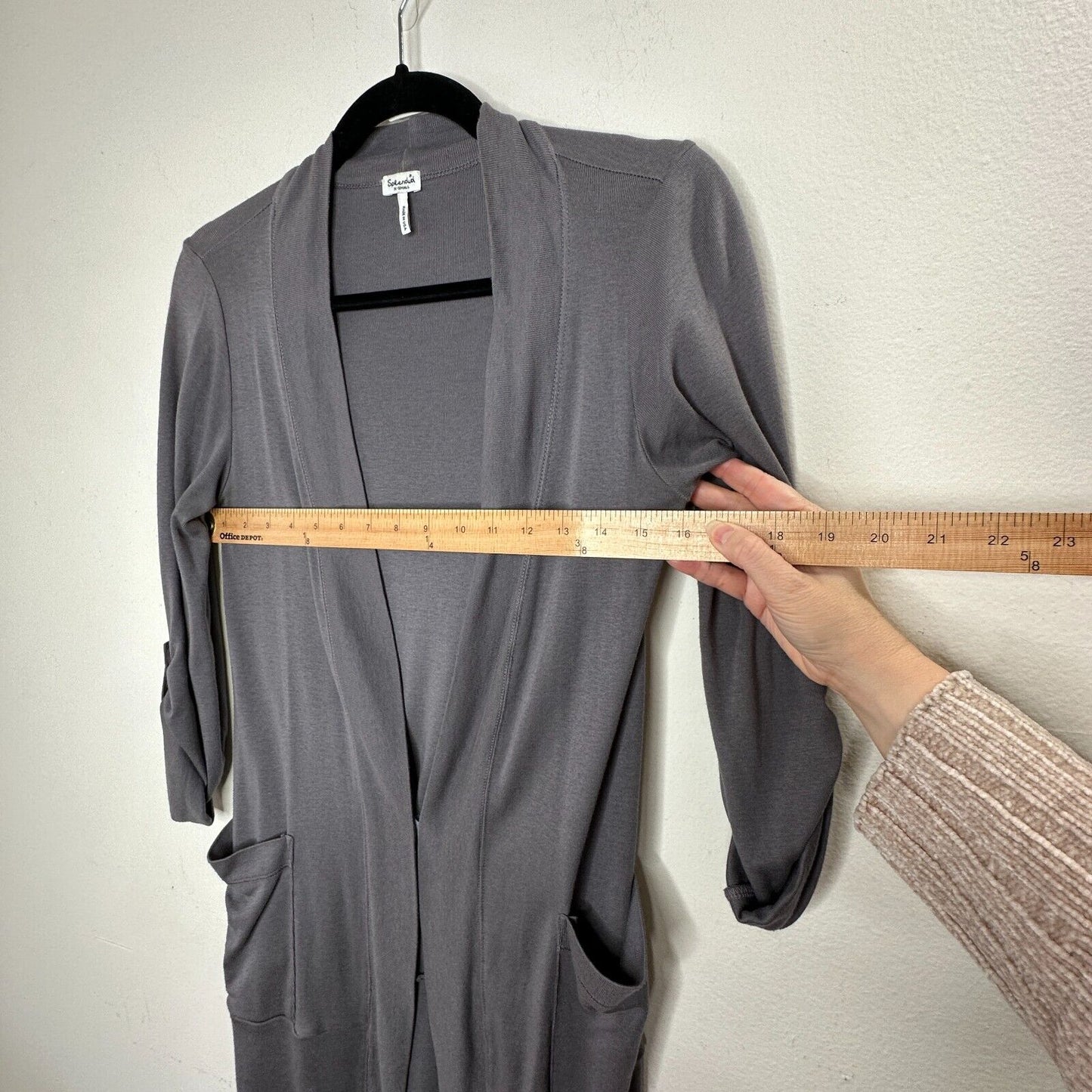 Splendid Slate Gray Open-Front Roll Tab Sleeve Front Pocket Stretch Cardigan XS