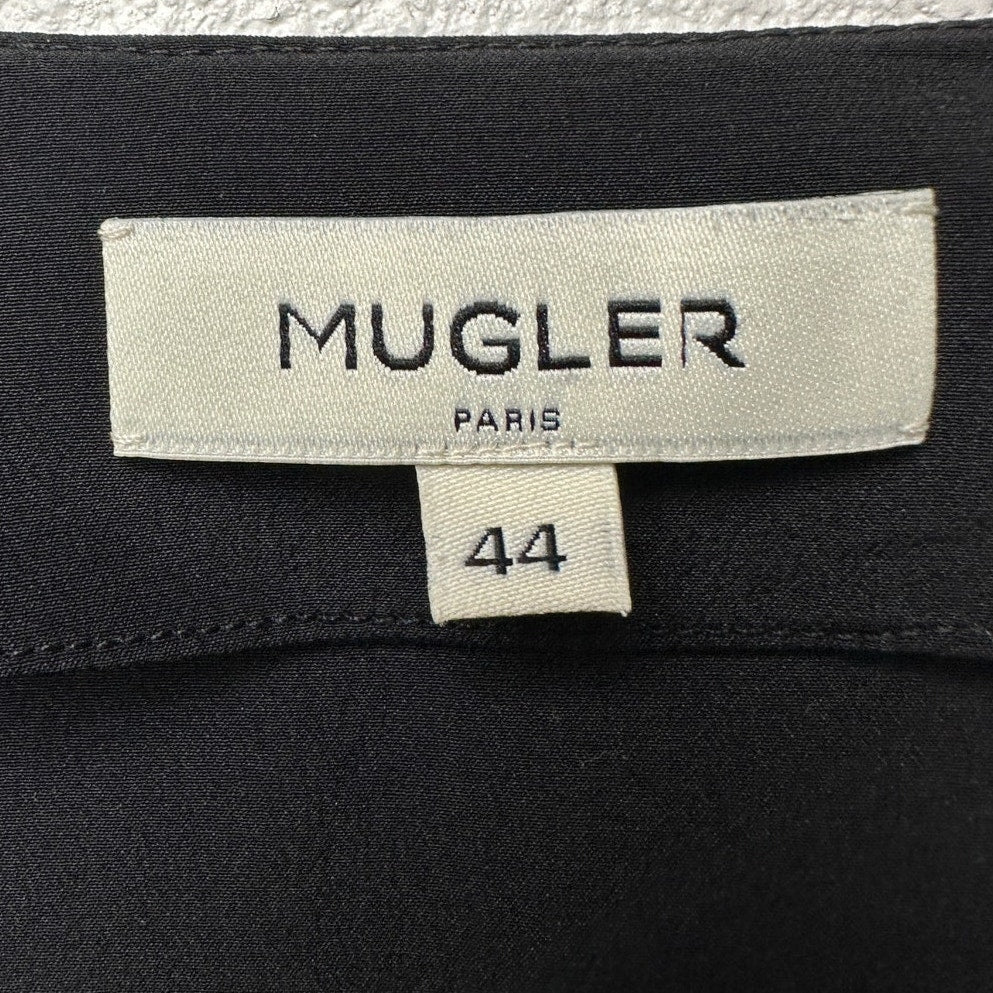 Mugler Black Silk Faux Wrap Chain Detail Blouse Women’s US 12