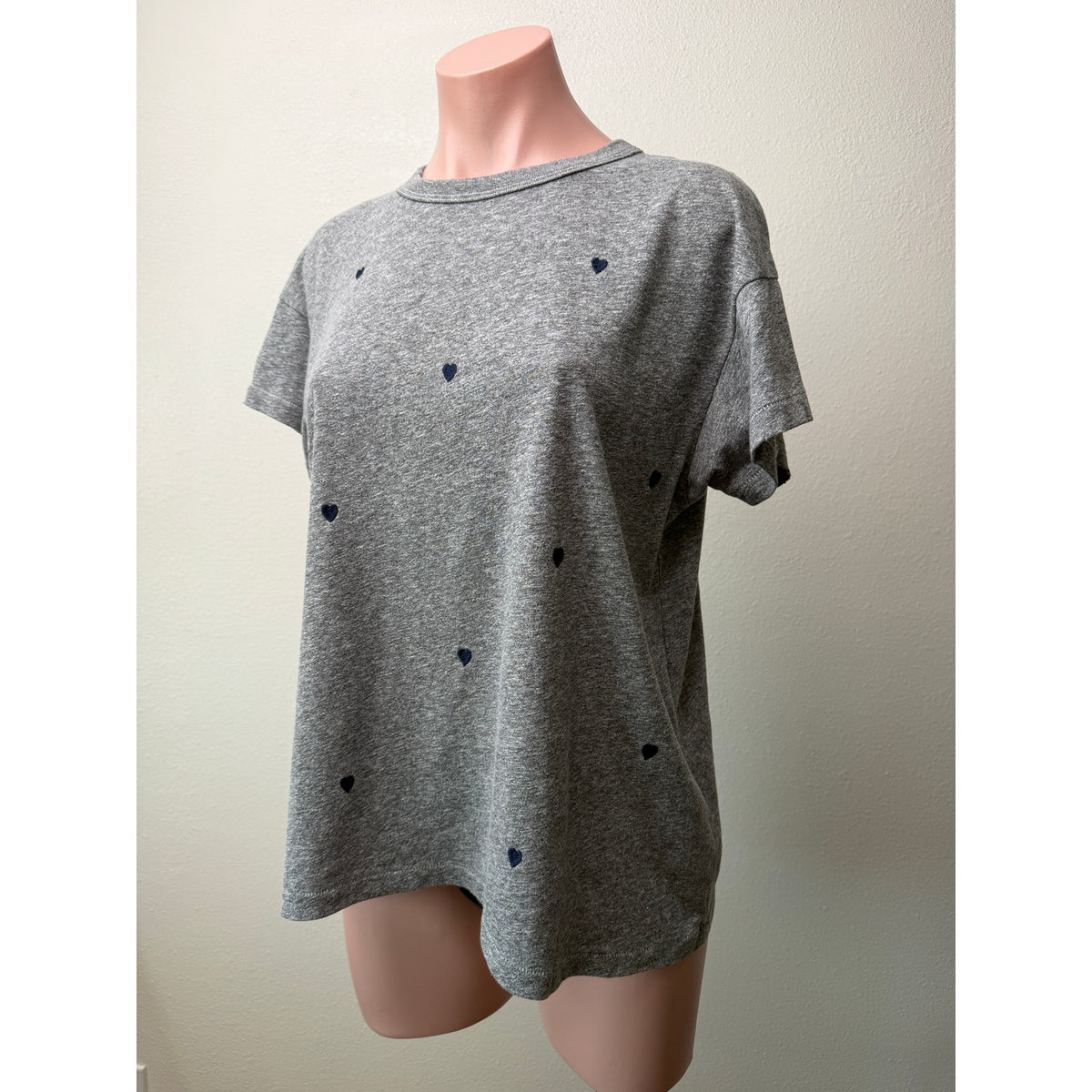THE GREAT Gray Navy Heart Print T Shirt Women Size 0