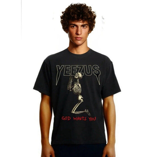 Yeezus Black God Wants You Kneeling Skeleton Graphic Short Sleeve Unisex Tee XL