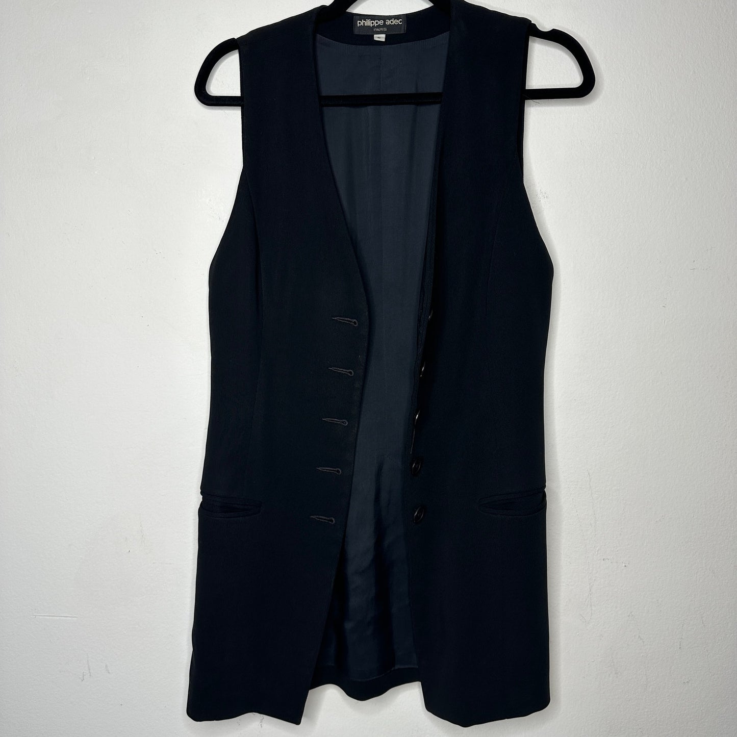 Philippe Adec Paris V-Neck Sleeveless Button Front Vest Dress 6