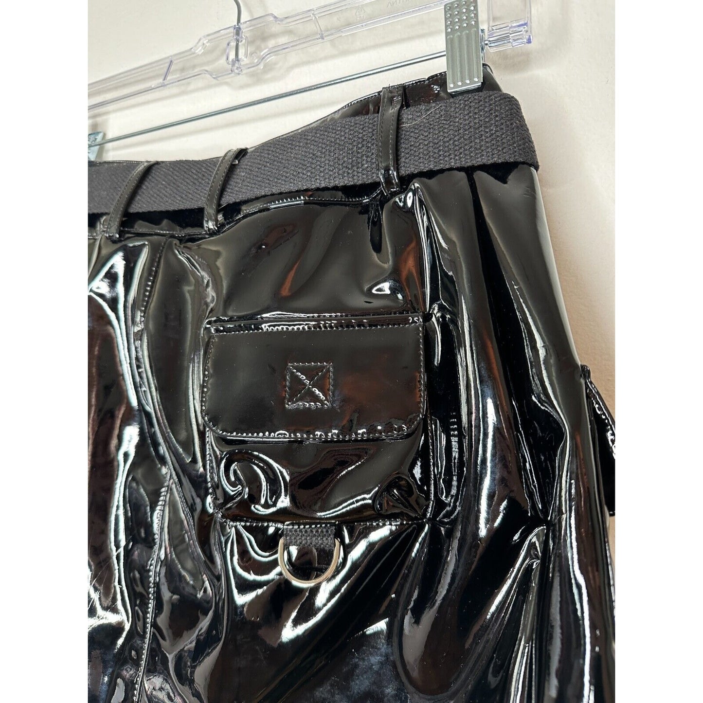 NWOT I AM GIA Edam Skirt PVC Mini High Waist Utility Pockets Silver Trim S