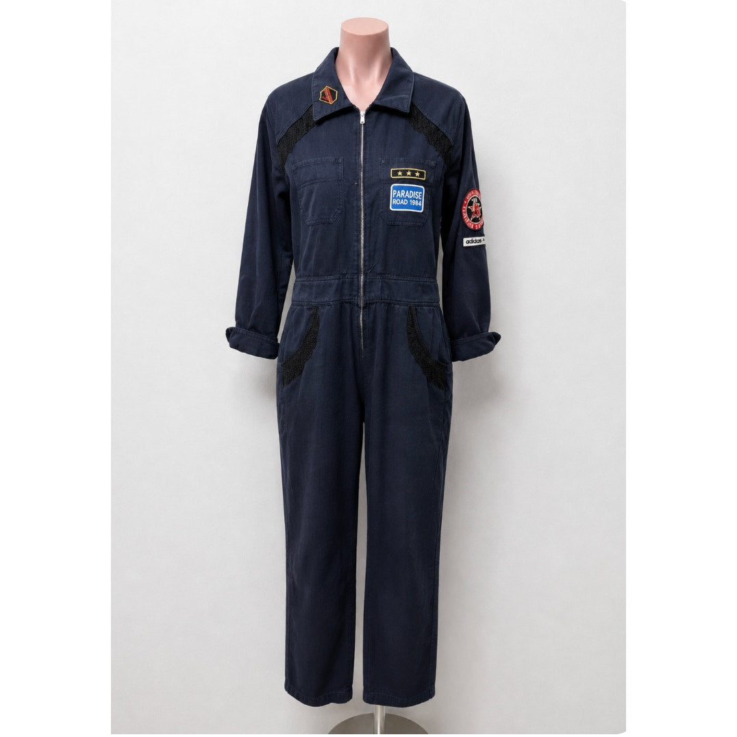 Claudie Pierlot Blue Denim Tassled Long Sleeve Front-Zip Cuffed Hem Jumpsuit 36