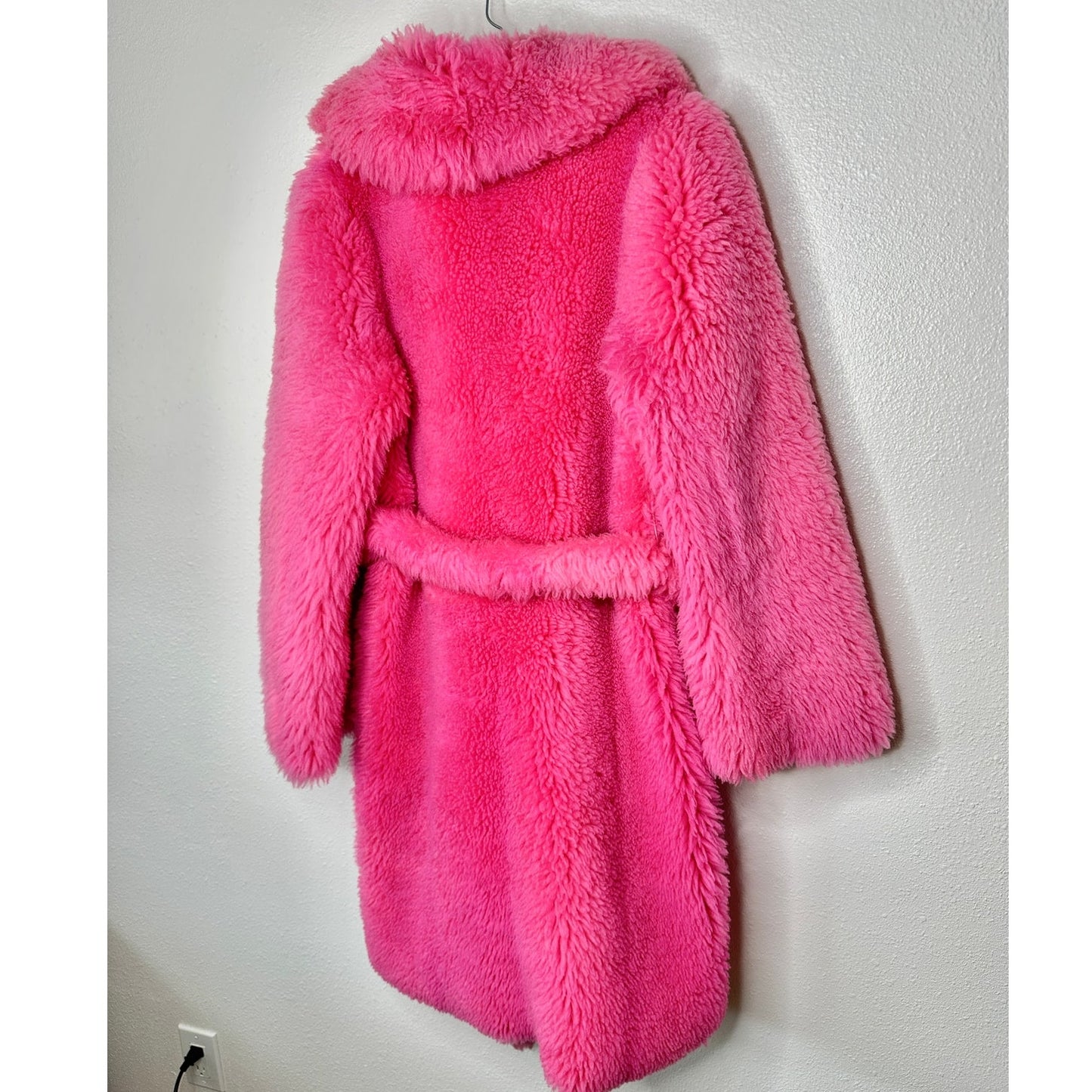 Celine Pink Shearling Belted Longline Coat Women’s Size 8