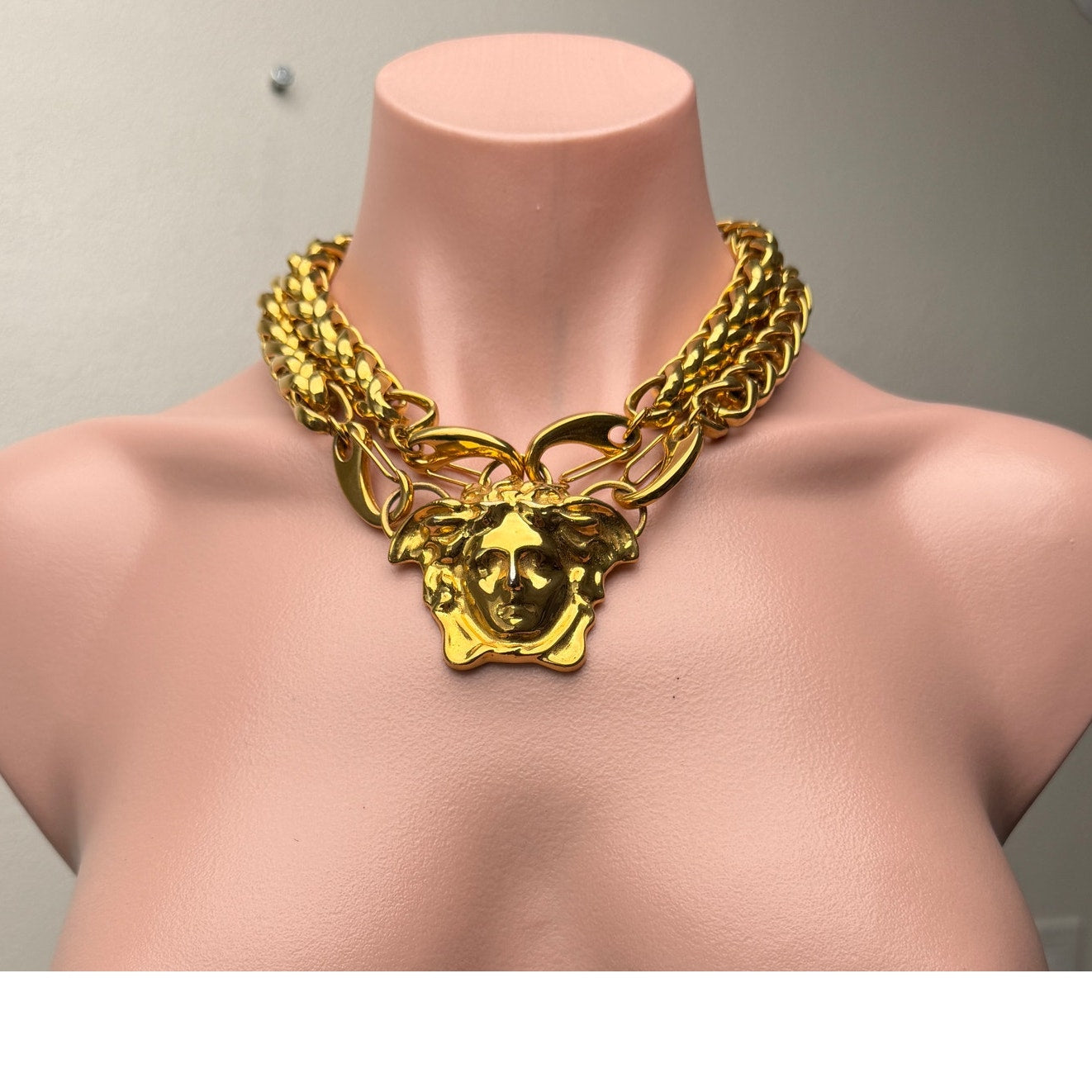 Versace Medusa Gold Double Chain Statement Necklace