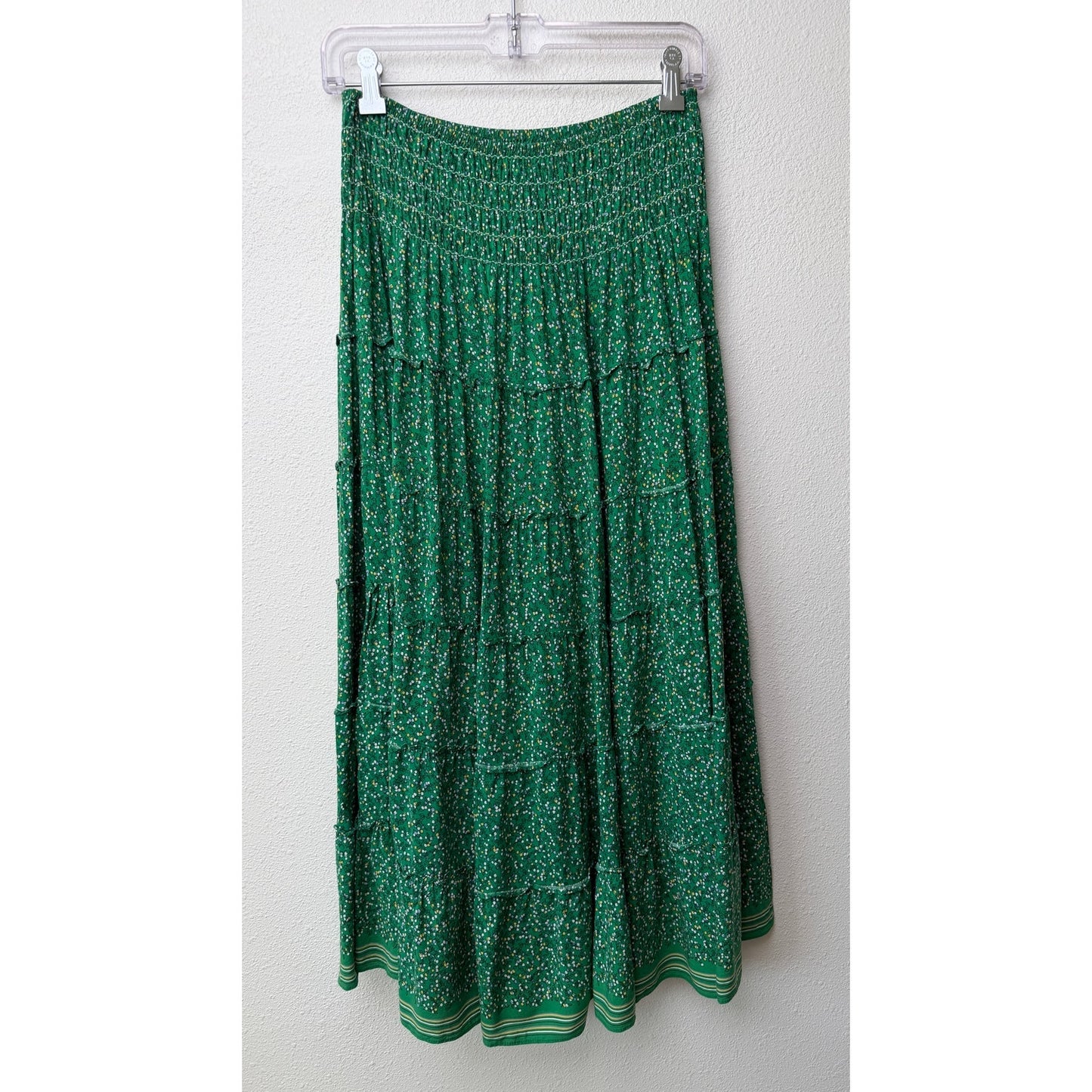 Max Studio Green Floral Tiered Midi Skirt Womens M
