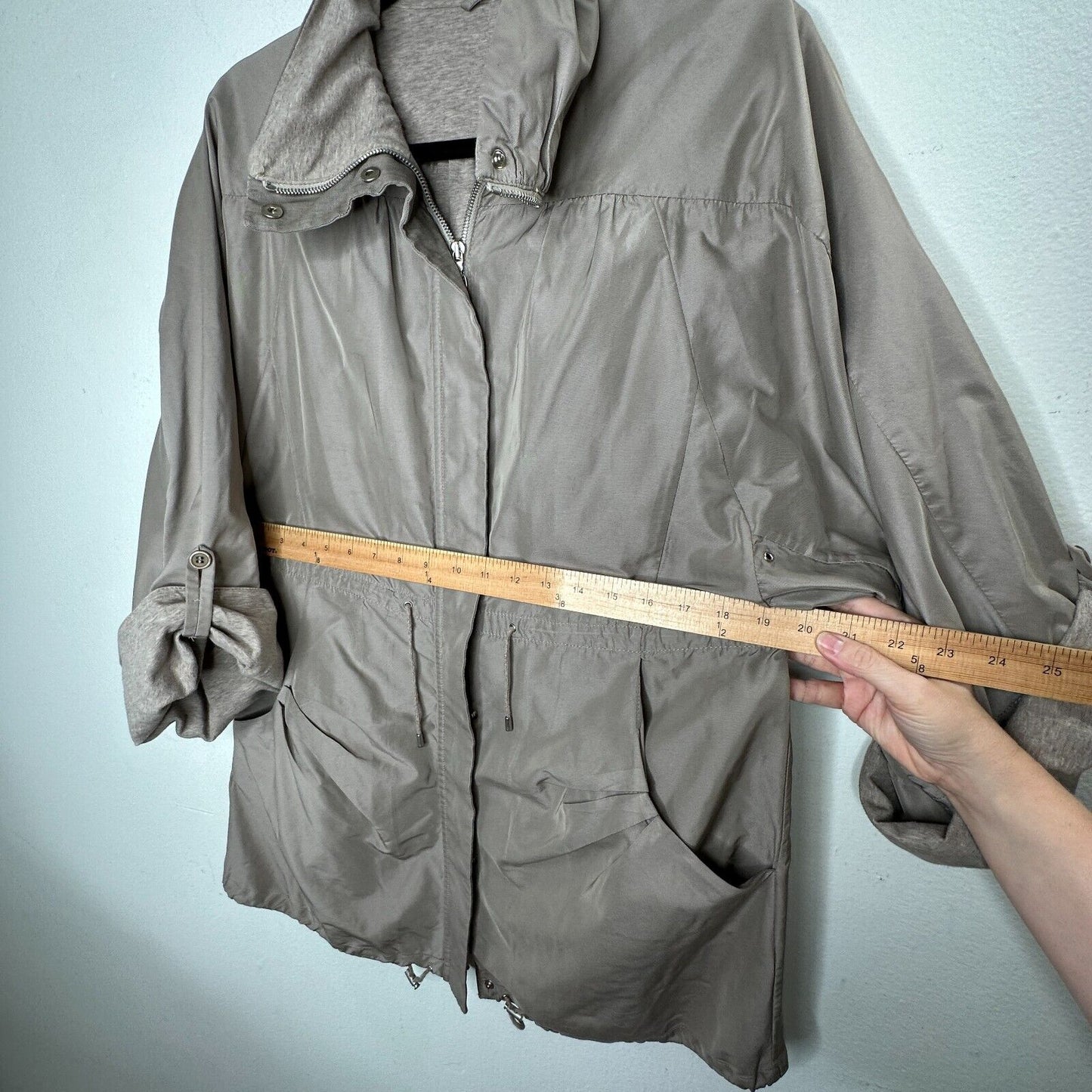 Brunello Cucinelli Taupe Gray Front-Snap Zip Cinch-Waist Windbreaker Jacket 46