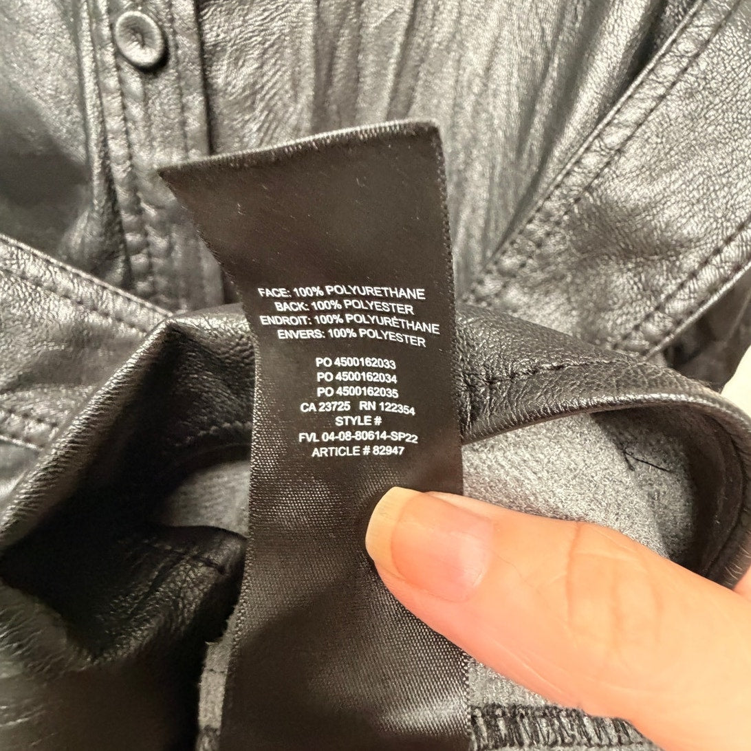 Aritzia Wilfred Caroline Black Vegan Leather Belted Shirt Dress Women's US XXS